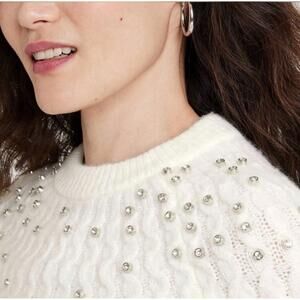 A New Day Women’s Cable Knit Pullover Sweater XXL Cream Sparkly Embellishments